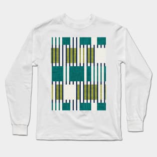 Bold minimalist retro stripes // midnight blue olive and pine green geometric grid Long Sleeve T-Shirt